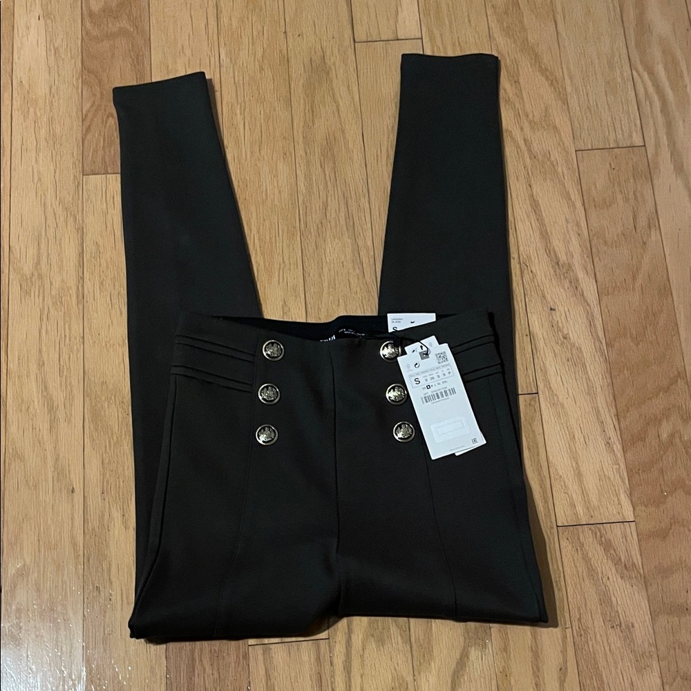 Zara high rise leggings  in derp olive green size small new with tags